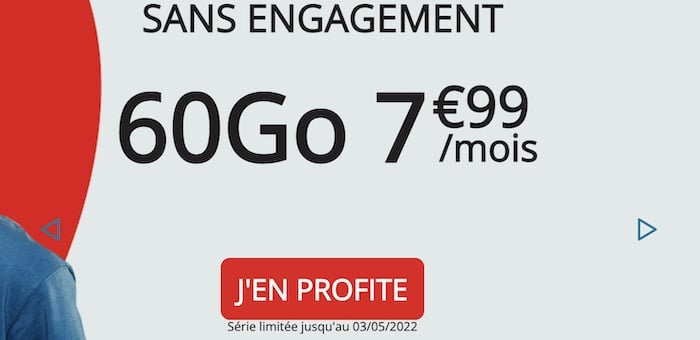 Forfait 60 Go à 7,99 € par mois sans engagement avec Auchan Telecom
