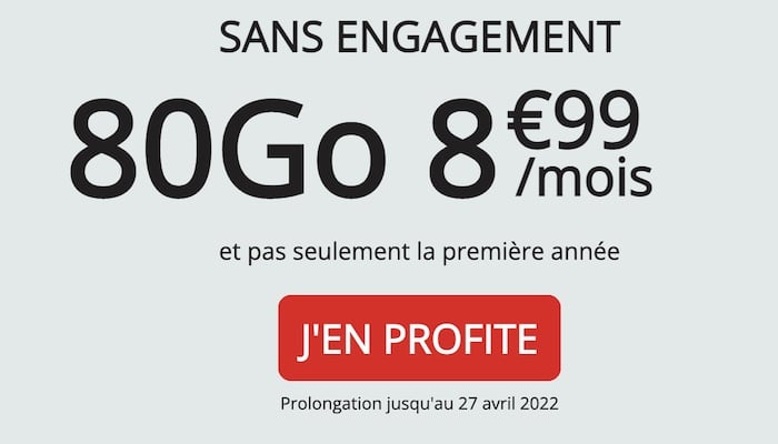 Forfait 80 Go Auchan Telecom à 8,99 € par mois sans engagement