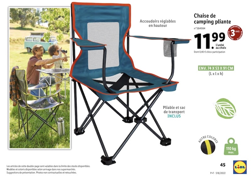 Chaise de camping pliante à 11,99 € chez Lidl