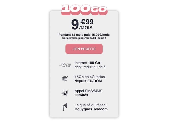 Forfait NRJ Mobile 10à Go à 9,9ç € par mois pendant un an sans engagement