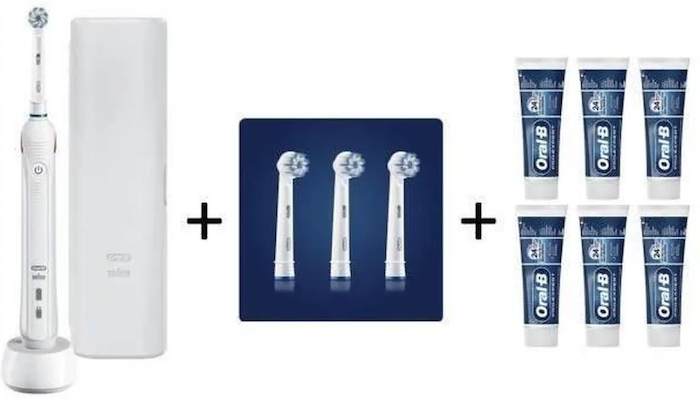 Pack Oral-B brosse à dents électrique Pro 2 2500, 3 brossettes et 6 dentifrices à 44,99 € sur Cdiscount