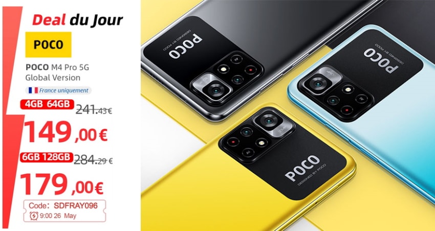 Smartphone Poco M4 Pro en 4GB/64GB à 149 € ou en 6GB/128GB à 179 € avec un code sur Ali Express