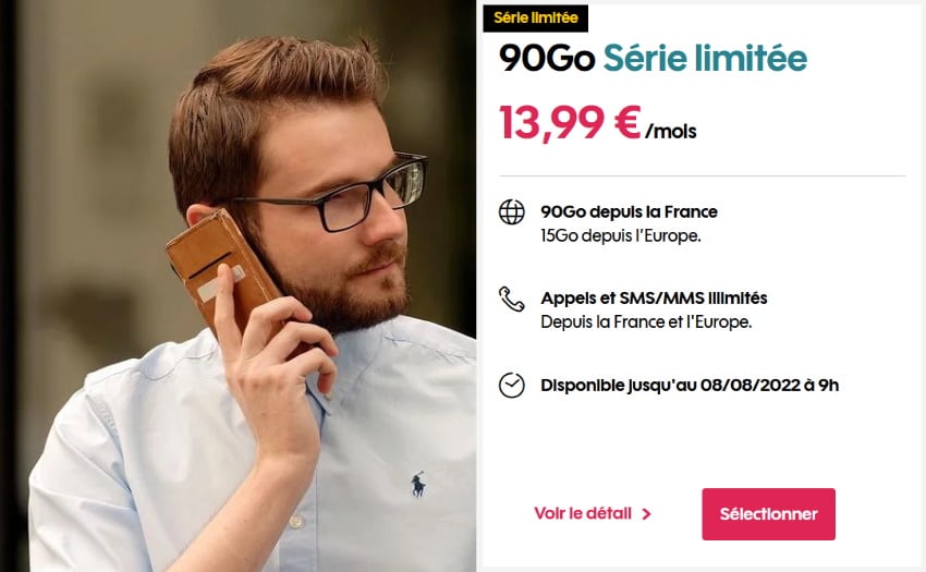 Forfait Sosh Mobile sans engagement 90Go à 13,99 € par mois