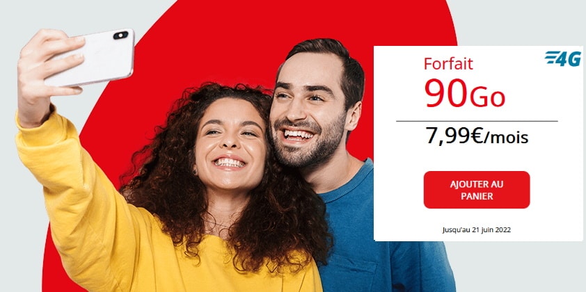 Forfait 90 Go Auchan Telecom sans engagement à 7,99 € par mois