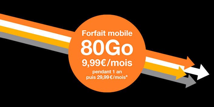 Forfait mobile Orange 80Go sans engagement à 9,99 € par mois pendant 1 an