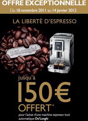 offre de remboursement machine espresso delonghi